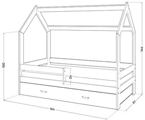 Detská posteľ DOMČEK D3 biela 80 x 160 cm Rošt: Bez roštu, Matrac: Bez matraca, Úložný box: Bez úložného boxu