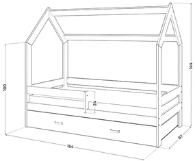 Detská posteľ DOMČEK D3 biela 80 x 160 cm Rošt: Bez roštu, Matrac: Matrac EASYSOFT 10 cm, Úložný box: S bielym úložným boxom