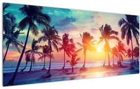Obraz - Tropický západ slnka (120x50 cm)