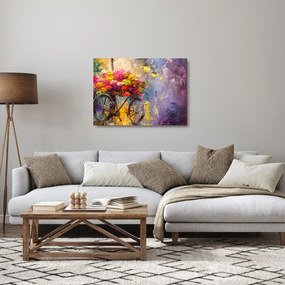 Sklenený obraz - Bicykel s kvetmi (70x50 cm)