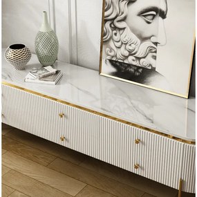 TV STOLÍK GASTON ZLATÉ NOHY + BIELA + SYNTETICKÝ MRAMOR