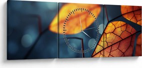 Obraz - Textúra listov (s hodinami) (90x30 cm)