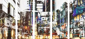 5-dielny obraz abstraktná panoráma mesta - 200x100