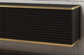 Závesná TV skrinka Orfeo, 175 cm, čierna štruktúra / zlatá