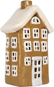 Hnedý keramický svietnik na čajovú sviečku domček Village - 12*8*20 cm