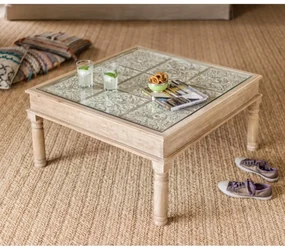 furniture-nabytek.cz - Konferenčný stolík so sklom a z dreva manga 80x45x80