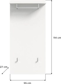 Nástenný šatníkový panel Prego, 55 cm, biely