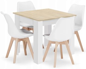 Súprava štvorcový stôl 80x80 dub sonoma + 4 stoličky MARK white