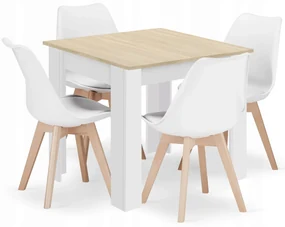 Súprava štvorcový stôl 80x80 dub sonoma + 4 stoličky MARK white