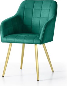 Sada štyroch jedálenských stoličiek LUXANO zamatové, fľaškovo zelené / zlaté nohy (4 ks)