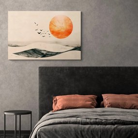 Obraz japandi krajina s oranžovým mesiacom