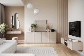 Závesná konzola / toaletný stolík Lorini 100 cm so zásuvkami - kašmír / zlaté úchytky T-bar