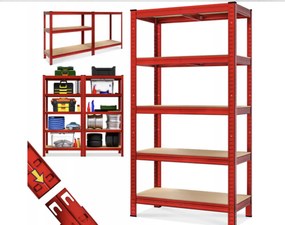 MEGA HIT: Regál 180x90x40 cm lakovaný 5-policový, nosnosť 875 kg - ČERVENÝ