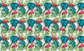 Fototapeta - Plameniaky a listy (254x184 cm)