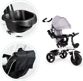 ECOTOYS otočná trojkolka 360° s strieškou, 5-bodovými pásmi, EVA kolesá, šedá