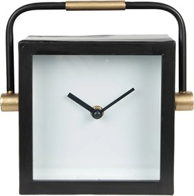 Dizajnové čierne hranaté stolné hodiny s kovovým madlom - 19*5*19 cm / 1*AA