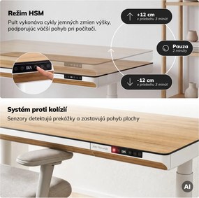 Elektrický písací stôl sit-stand so zásuvkou a bezdrôtovou nabíjačkou Qi biely/zlatý dub, 1200 mm: ELLIS