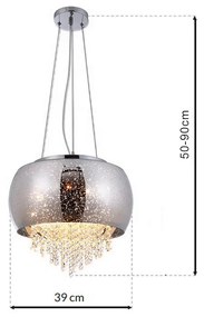 Závesné svietidlo Starlight, 1x kryštáliky/chrómové sklenené tienidlo, ch