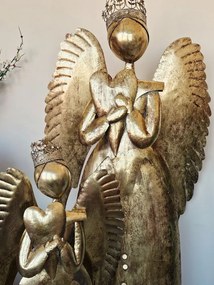 Zlatá antik kovová veľká dekorácia anjel so srdcom Christmas Angel - 52*22*144 cm