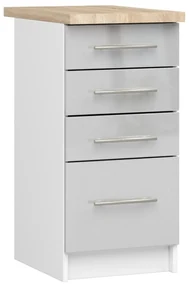 Kuchyňská skříňka Olivie S 40 cm 4S bílá/metalický lesk/dub sonoma