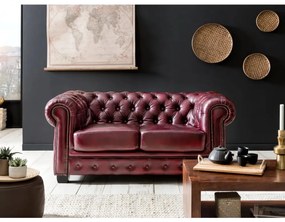 furniture-nabytek.cz - Masívna dvojmiestna pohovka Chesterfield z pravej kože, červená – 155×90×72 cm