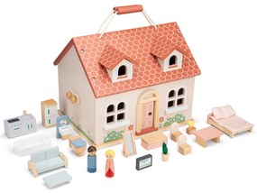 Rozkladací drevený dom pre bábiky s nábytkom