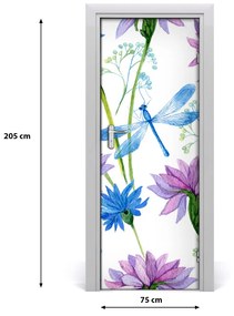 Samolepiace fototapety na dvere kvetiny i ważka 75x205 cm