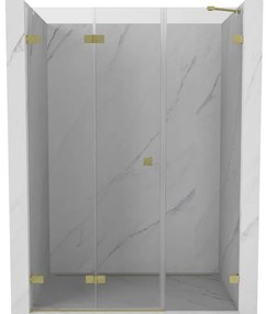 Mexen Lunar-F, skladacie ľavé sprchové dvere 140 cm, 8mm číre sklo, zlatý matný profil, 836S-140-050-55-00-L