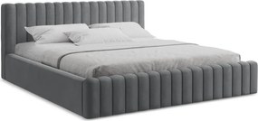 Sivá čalúnená dvojlôžková posteľ s úložným priestorom s roštom 180x200 cm Lemi – Makamii