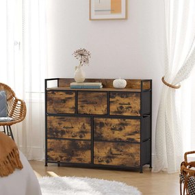 Komoda so 7 textilnými zásuvkami, 28,5 x 98 x 85 cm, rustikálna hnedá