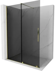 Mexen Velar, sprchová zástena s posuvnými dverami Walk-in 130 x 200 cm, 8mm šedé sklo, zlatá lesklá, 871-130-000-43-50