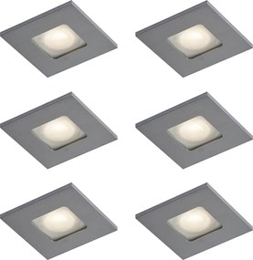 Sada 6 moderných zapustených bodových svetiel Gunmetal Square IP44 - Qure