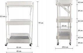 Kovový skládací kuchyňský vozík MENIAL 77 cm bílý