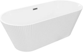 Mexen Yara, voľne stojaca ryhovaná vaňa 170 x 75 cm, biela lesklá, grafitový prepad, 52861707500-95