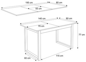 ROZKLADACÍ JEDÁLENSKÝ STÔL DANILO KAŠMÍR + ZLATÉ U NOHY 140 / 195 cm