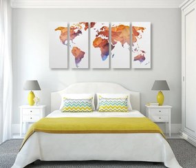5-dielny obraz polygonálna mapa sveta v odtieňoch oranžovej - 200x100