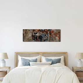 Obraz - Tiger z tehál (s hodinami) (90x30 cm)