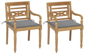 Batavia stoličky 2 ks so sivými vankúšmi tíkový masív 3062128