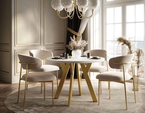 OKRÚHLY ROZKLADACÍ JEDÁLENSKÝ STÔL EWALD BIELY MATNÝ + ZLATE NOHY 100/140 cm