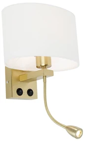 Nástenná lampa mosadz s oválnym ľanovým tienidlom bielym 25 cm - Brescia Combi