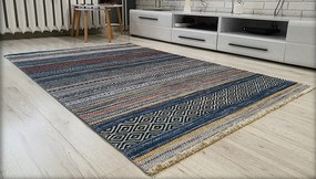 Pruhovaný koberec Banco 1049 – modrý viacfarebný dizajn Rozmer: 75x150 cm