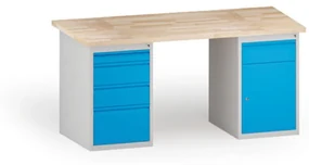 Dielenský stôl KOVONA, 4 zásuvky a 1 skrinka so zásuvkou na náradie, buková škárovka, 1700 mm