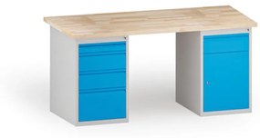 Dielenský stôl KOVONA, 4 zásuvky a 1 skrinka so zásuvkou na náradie, buková škárovka, 1700 mm