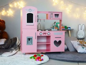 Drevená kuchynka pre dievčatá v ružovej farbe