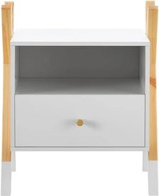Detský nočný stolík, biely so zásuvkou a policou