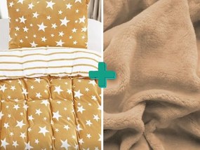 Obliečky mikroplyš HVIEZDY béžové + plachta mikroplyš SOFT 90x200 cm béžová