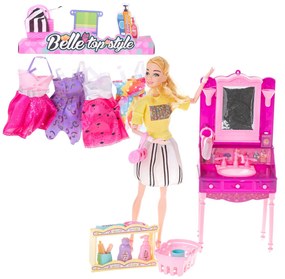 KIK Bábika Fashionista s toaletným stolíkom a oblečením na prezliekanie