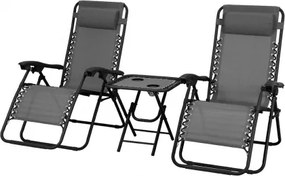 MI Sada 2x ležadlo DELUX sivé + stolík