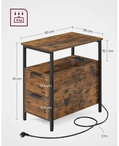 Odkladací stolík ROD so vstavanými zásuvkami a USB portami hnedá/čierna