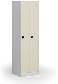 Kovová šatníková skrinka zúžená, 2 oddiely, 1850 x 500 x 500 mm, zámok s čítačkou RFID kariet, laminované dvere, breza